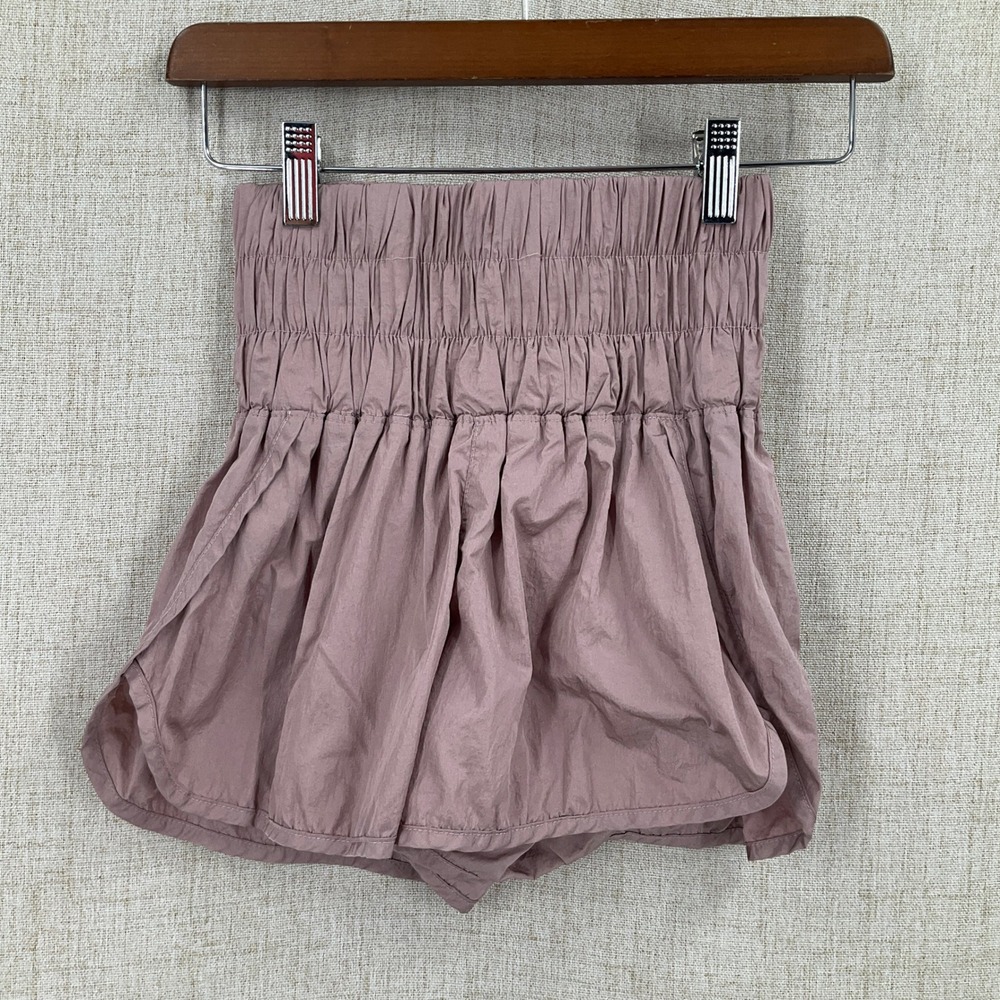 FP Movement Way Home Shorts Womens XS Pink Smocked High Waist Athletic Boho